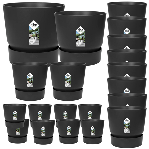 20x Pot elho Greenville zwart (8x D14x13, 2x D24xH23, 8x D30xH28, 1x D39xH37, 1x D47xH44) kopen bij Green Bubble